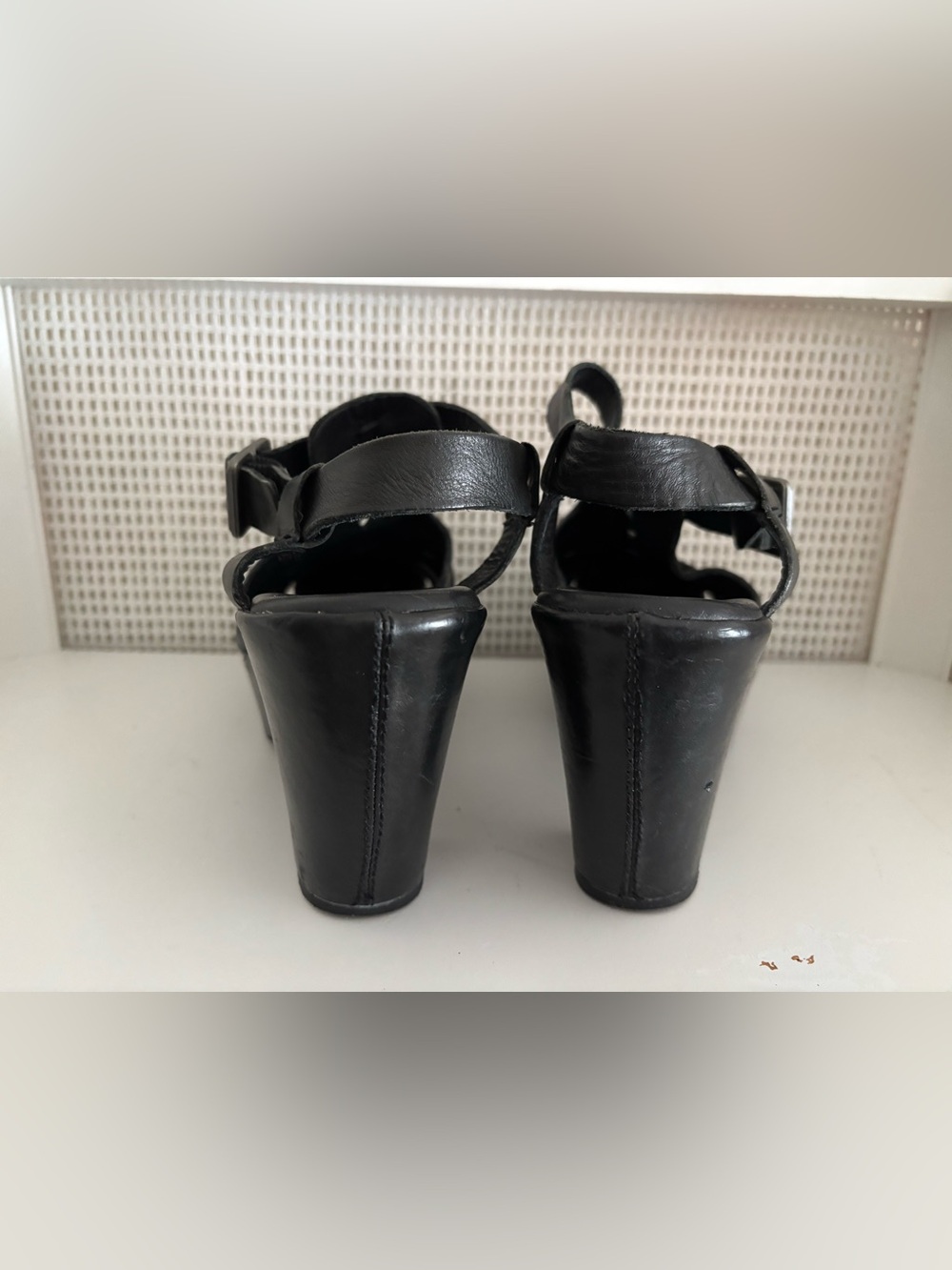 Kork-Ease “Blythe” Black Leather Ankle Strap Wrapped Platform & Heel Clog - Sz 9 - Picture 4 of 12